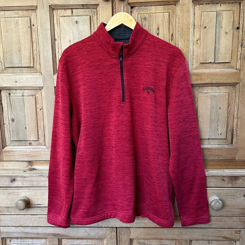 Men's Callaway Large Red Athletic Quarter Zip‎ Golf Heathered Pullover Sweater